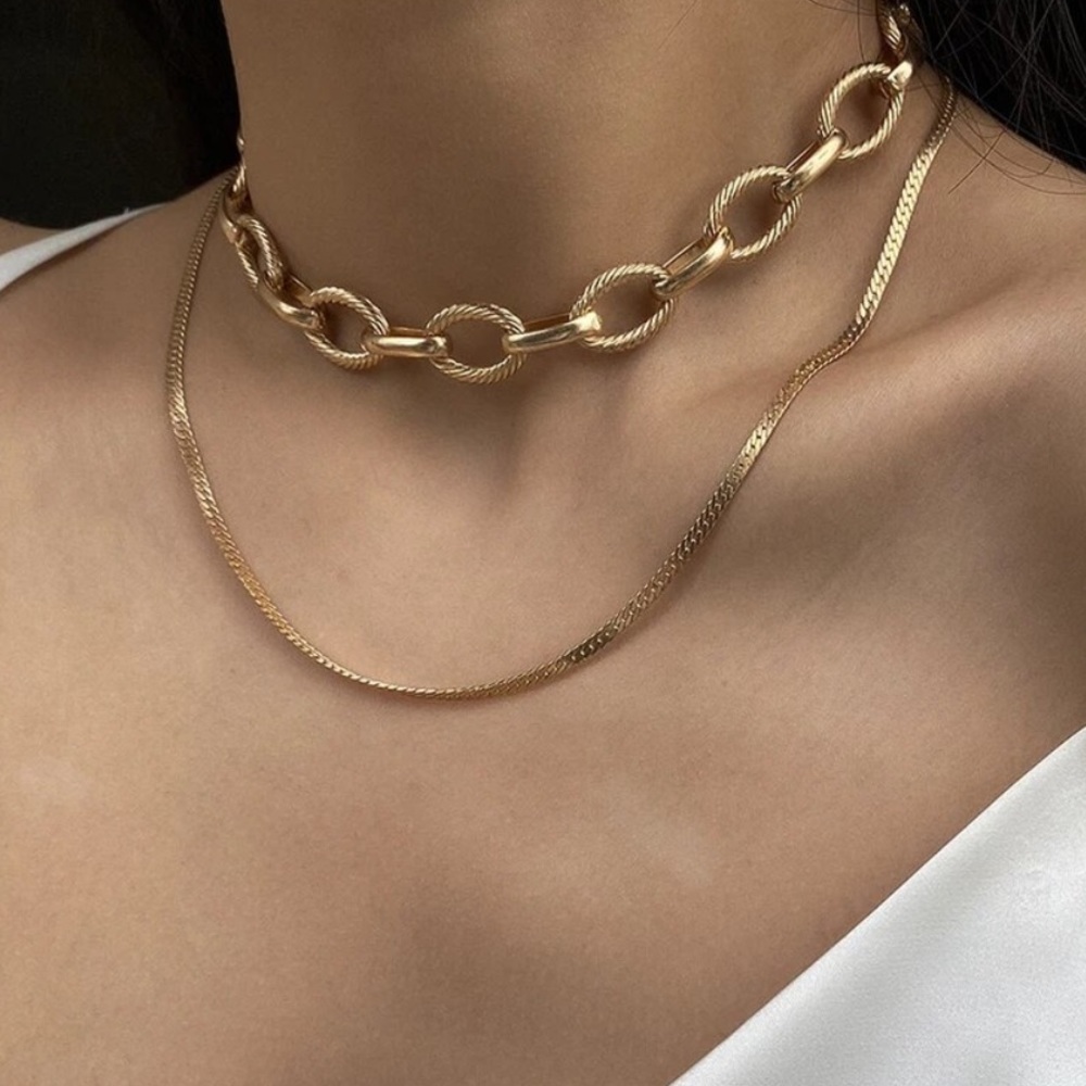 Gold plated 2 pcs snake chain necklace - Picture 1 of 5
